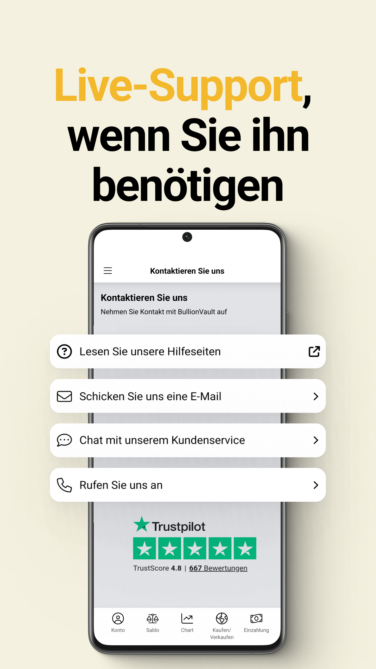 Live-Support ist in den BullionVault-Apps verfügbar.